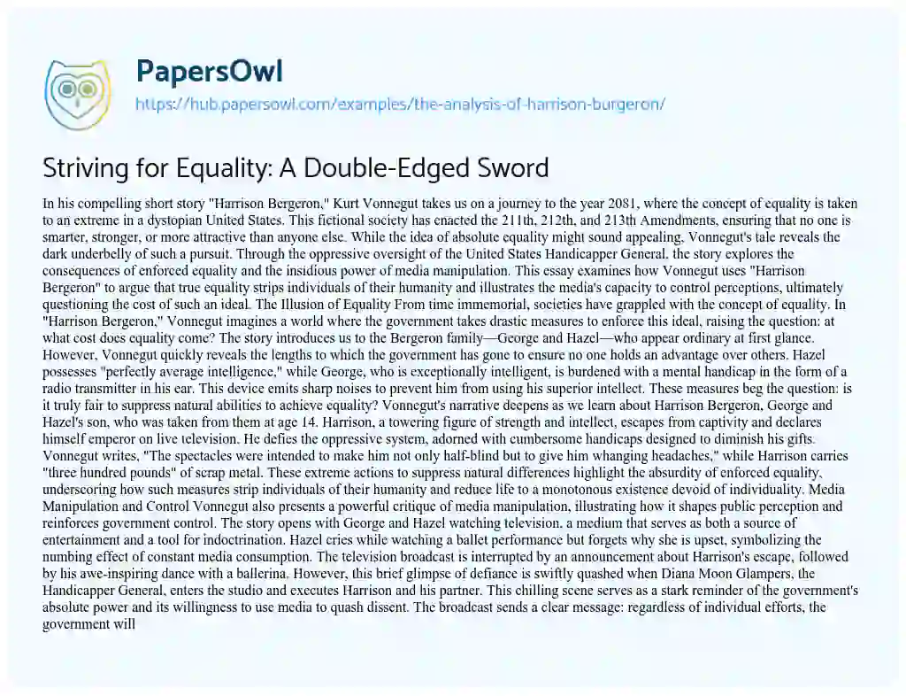 Essay on Striving for Equality: A Double-Edged Sword