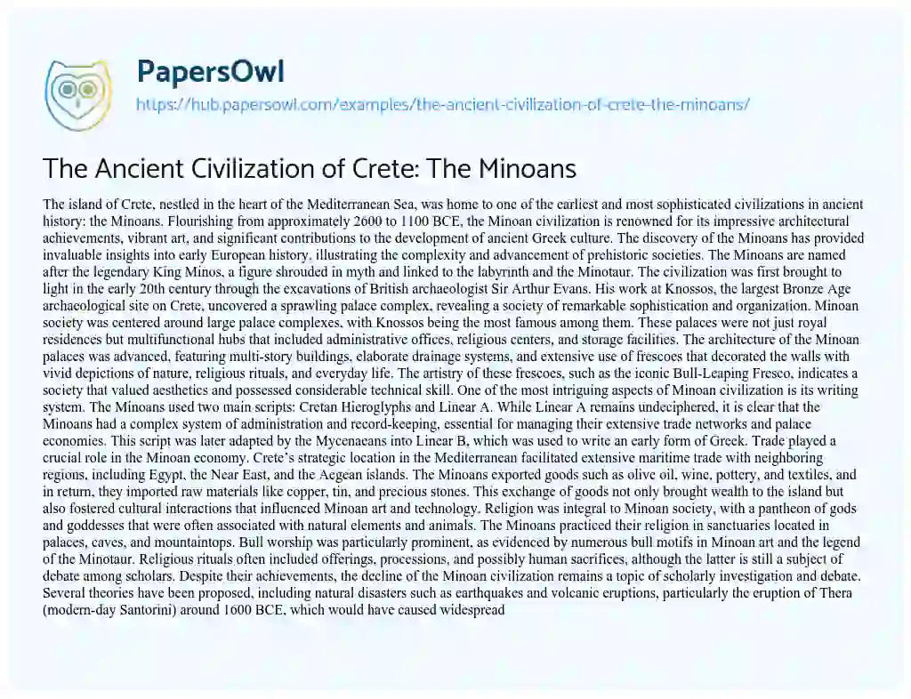 Essay on The Ancient Civilization of Crete: The Minoans