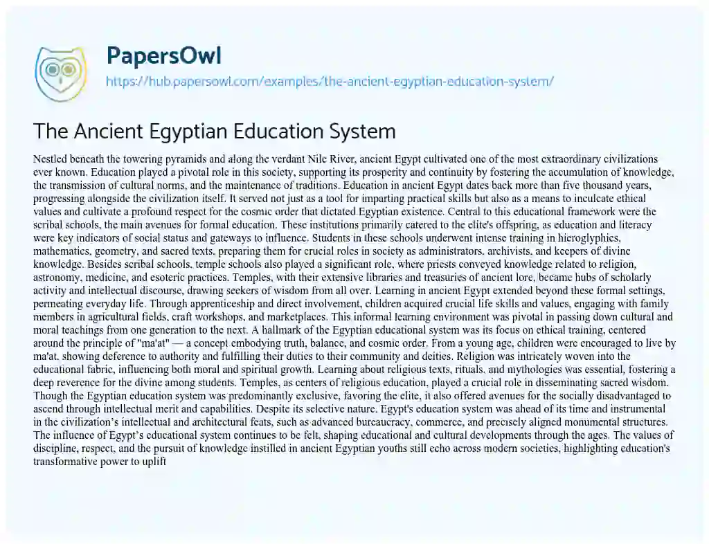 Essay on The Ancient Egyptian Education System