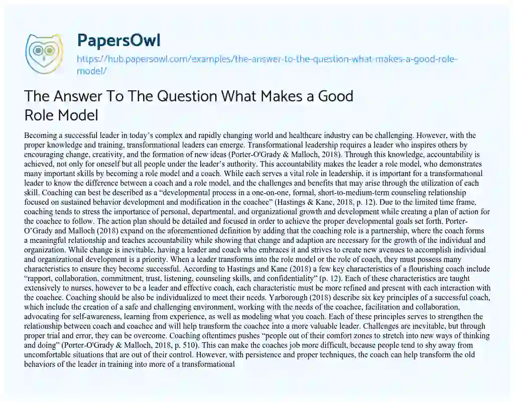 Essay on The Answer To The Question What Makes a Good Role Model