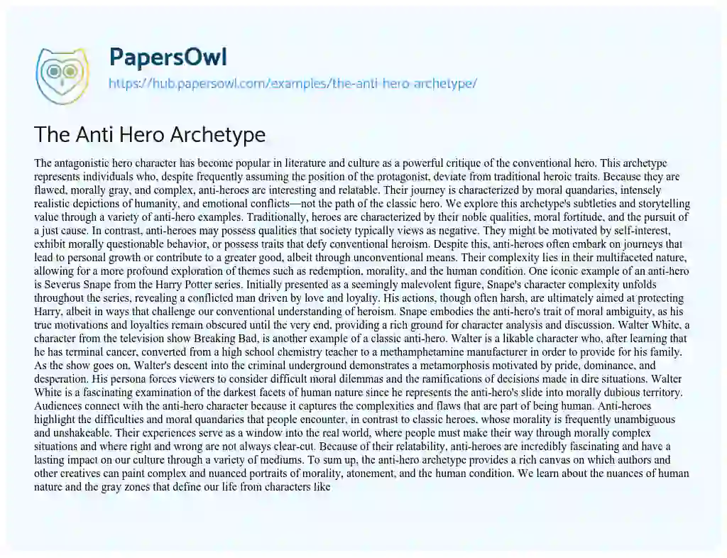 Essay on The Anti Hero Archetype