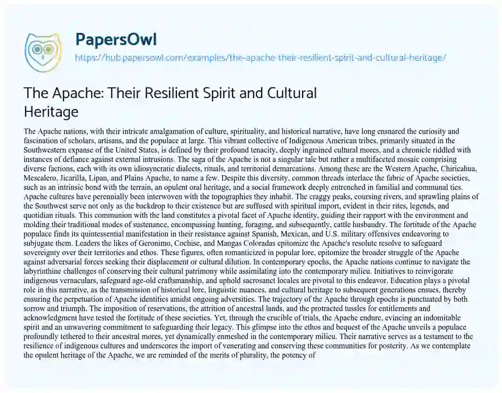 Essay on The Apache: Their Resilient Spirit and Cultural Heritage