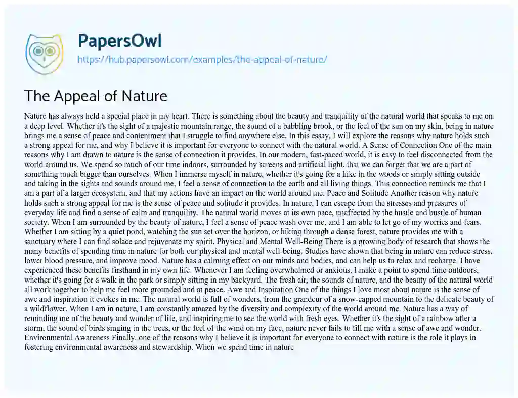 Essay on The Appeal of Nature