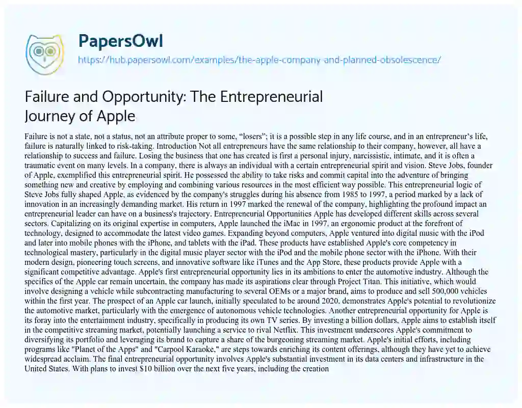 Essay on Failure and Opportunity: The Entrepreneurial Journey of Apple