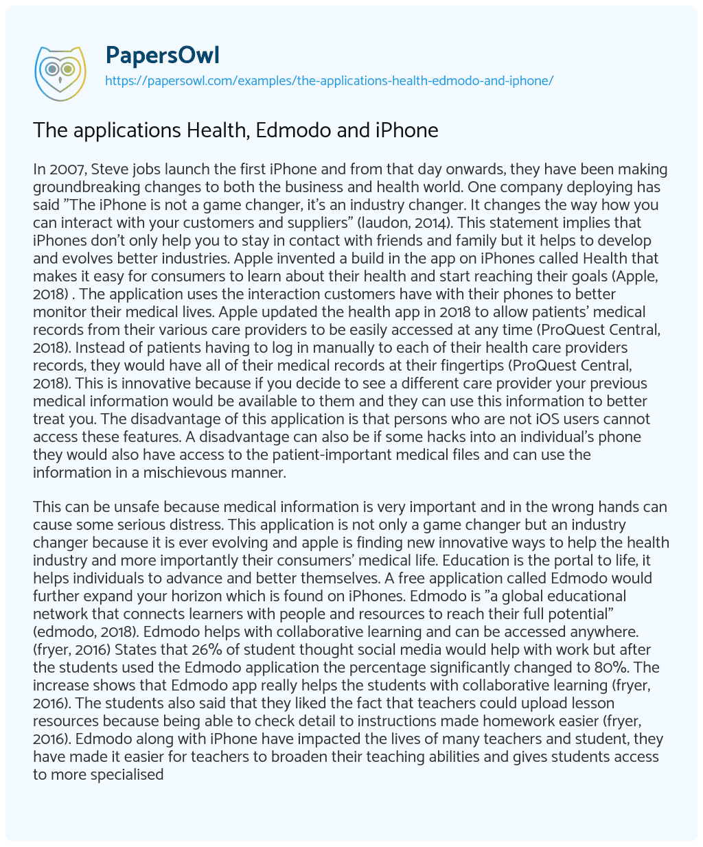Essay on The applications Health, Edmodo and iPhone
