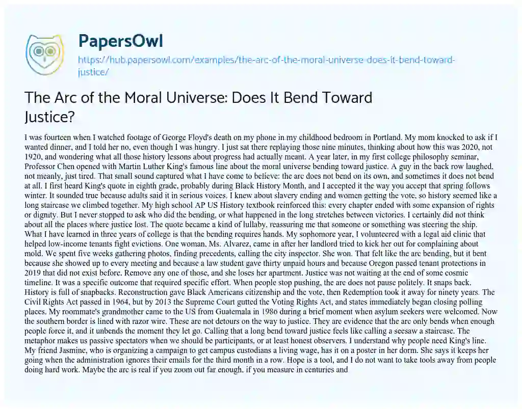 Essay on The Arc of the Moral Universe: Does It Bend Toward Justice?