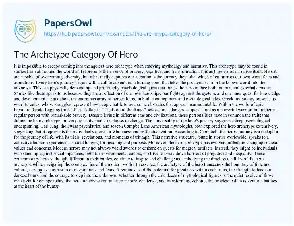 Essay on The Archetype Category Of Hero