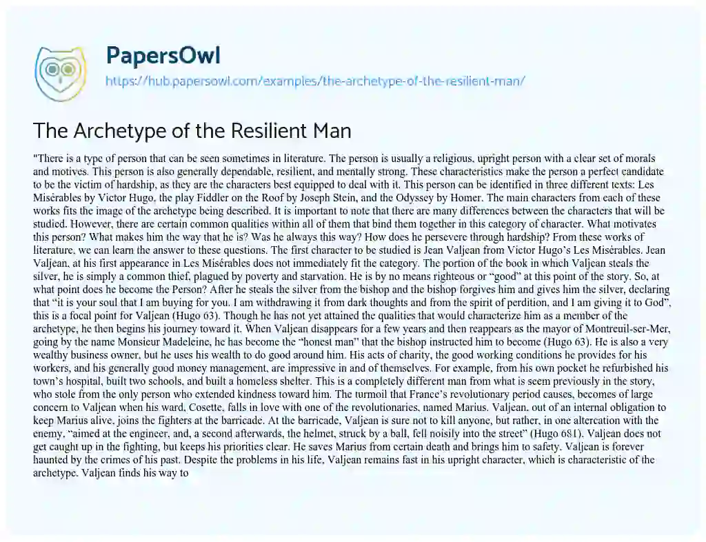 Essay on The Archetype of the Resilient Man