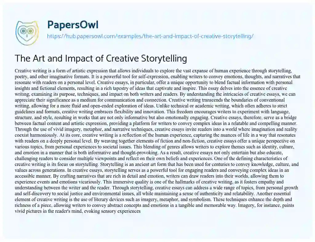 Essay on The Art and Impact of Creative Storytelling