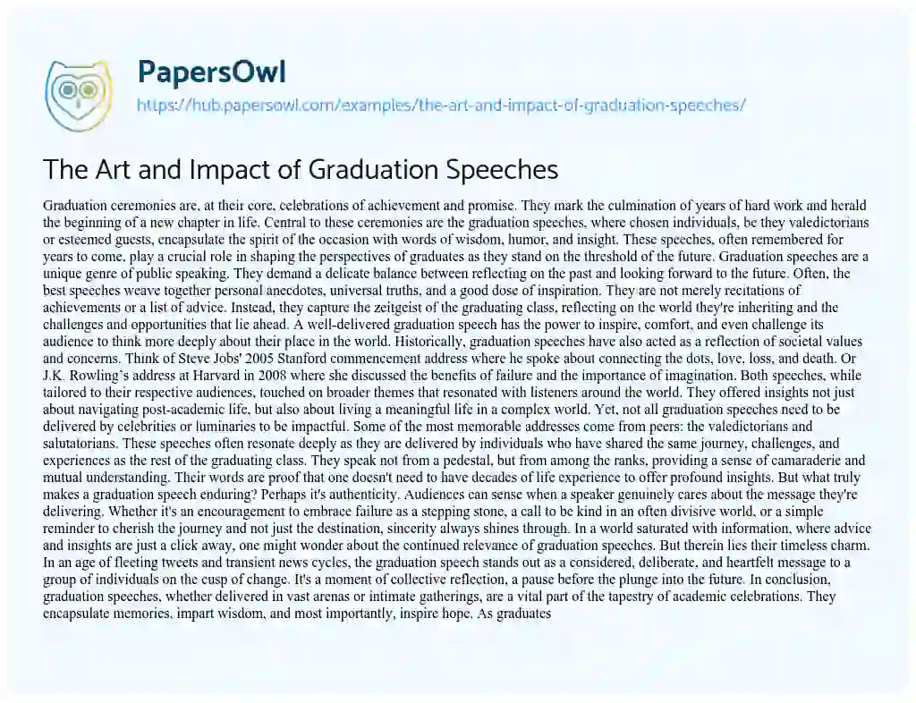 Essay on The Art and Impact of Graduation Speeches