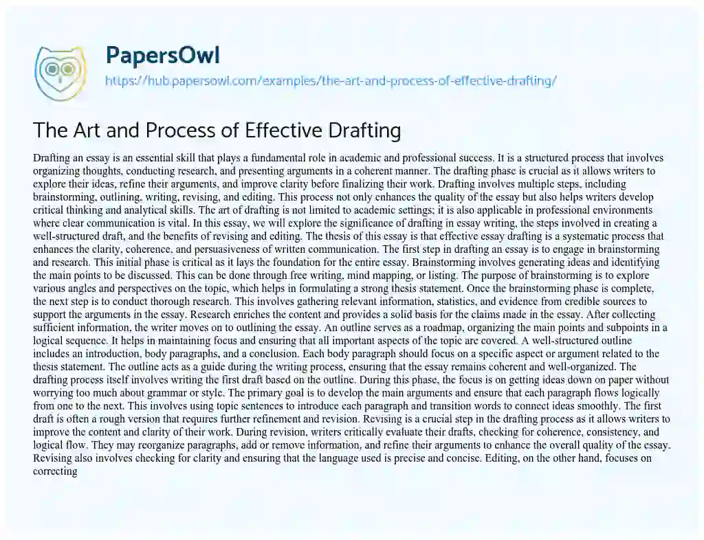 Essay on The Art and Process of Effective Drafting