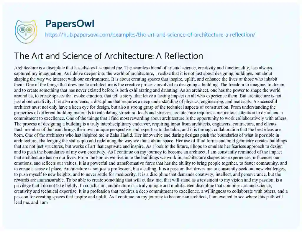 Essay on The Art and Science of Architecture: A Reflection