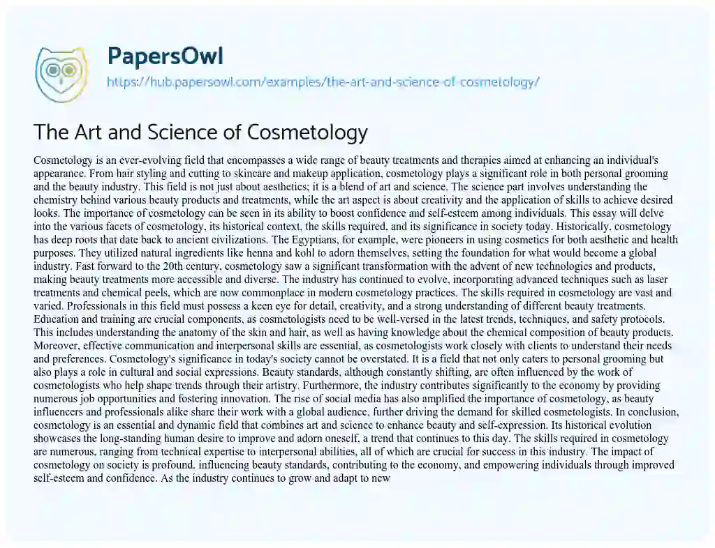 Essay on The Art and Science of Cosmetology