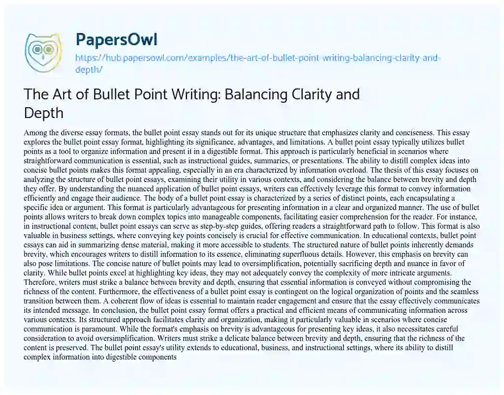 Essay on The Art of Bullet Point Writing: Balancing Clarity and Depth