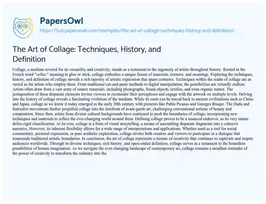 Essay on The Art of Collage: Techniques, History, and Definition