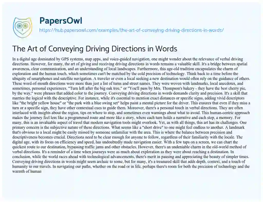 Essay on The Art of Conveying Driving Directions in Words