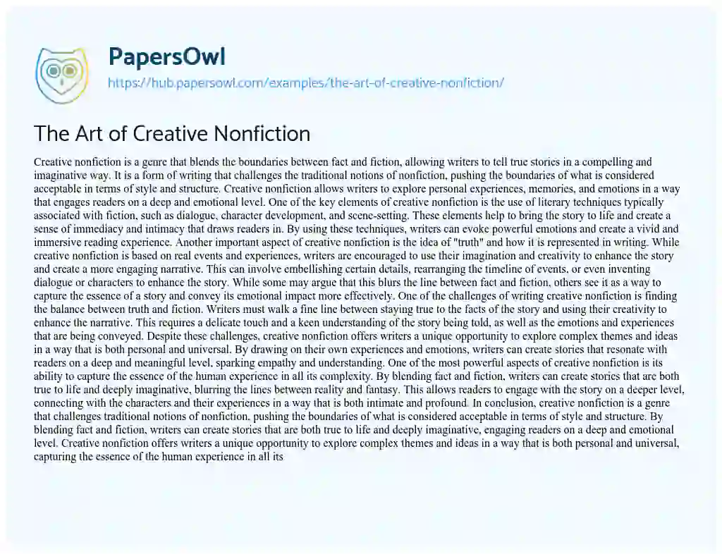 Essay on The Art of Creative Nonfiction