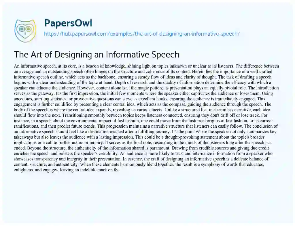 Essay on The Art of Designing an Informative Speech