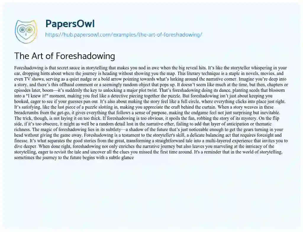 Essay on The Art of Foreshadowing