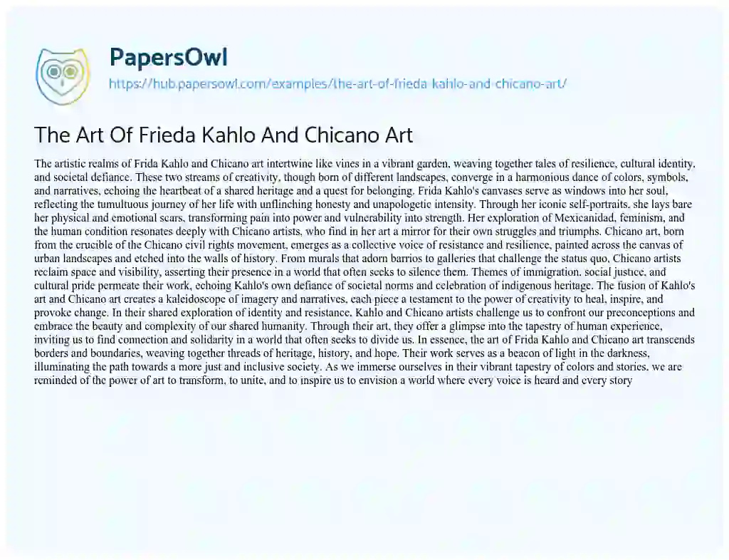 Essay on The Art Of Frieda Kahlo And Chicano Art