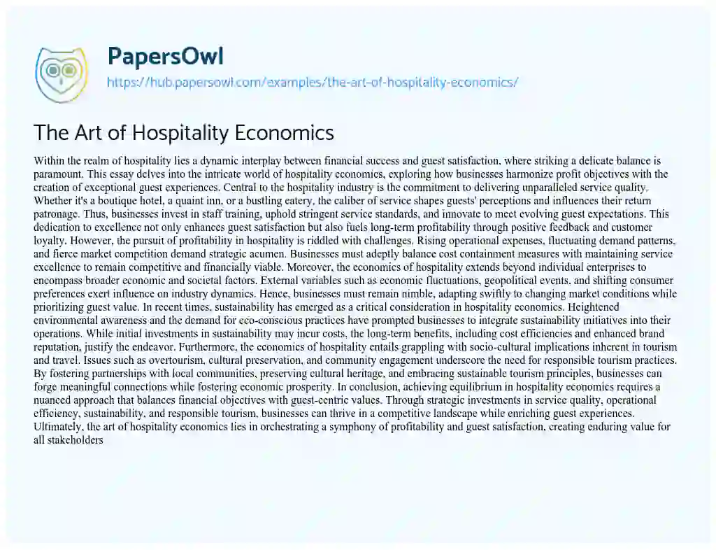 Essay on The Art of Hospitality Economics