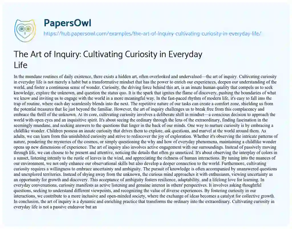 Essay on The Art of Inquiry: Cultivating Curiosity in Everyday Life