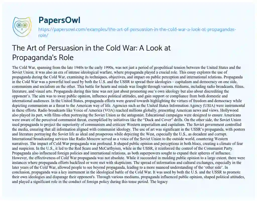 Essay on The Art of Persuasion in the Cold War: A Look at Propaganda’s Role