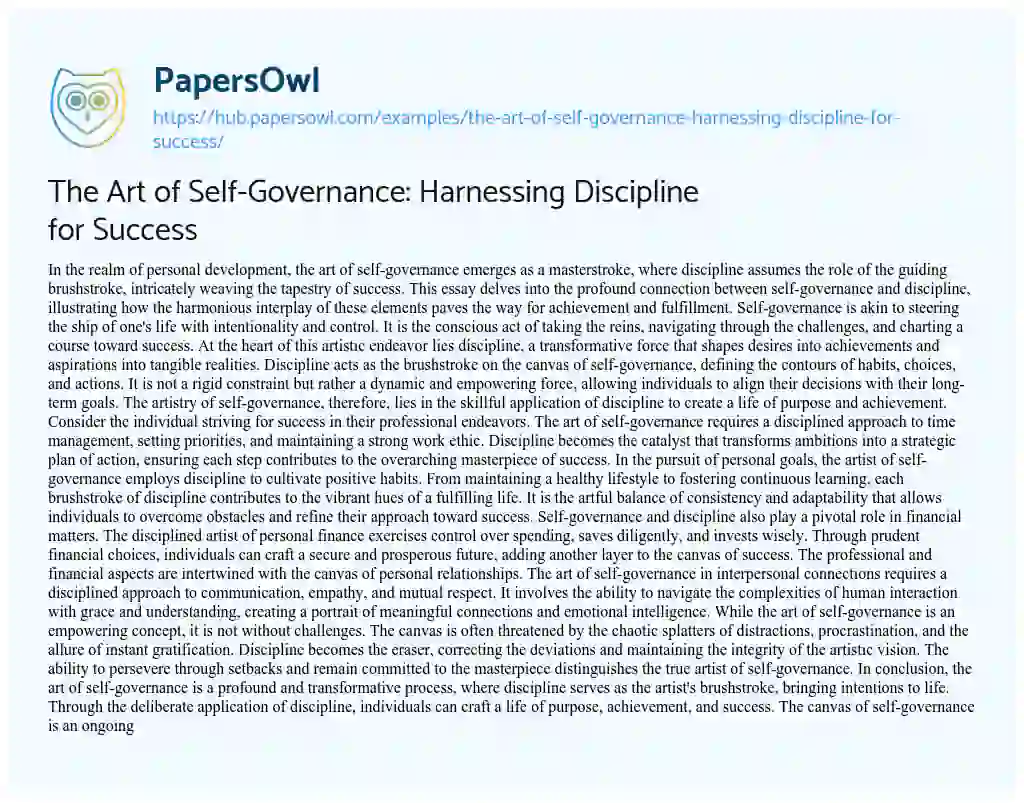 Essay on The Art of Self-Governance: Harnessing Discipline for Success