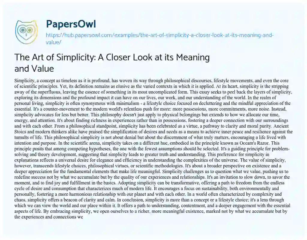 Essay on The Art of Simplicity: A Closer Look at its Meaning and Value