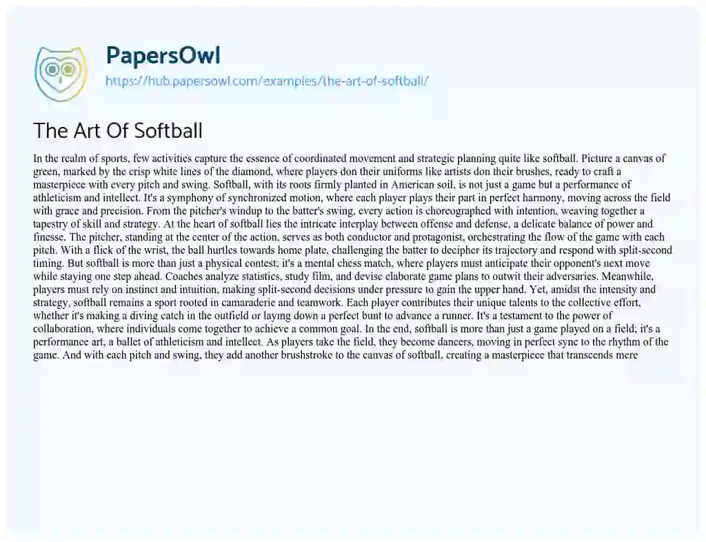 Essay on The Art Of Softball