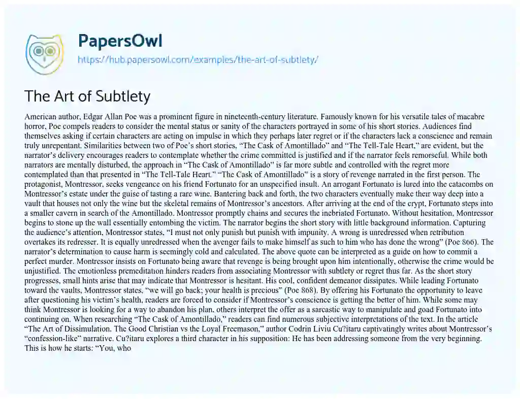 Essay on The Art of Subtlety