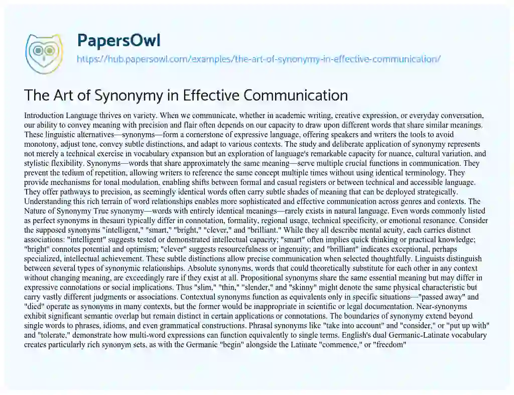 Essay on The Art of Synonymy in Effective Communication