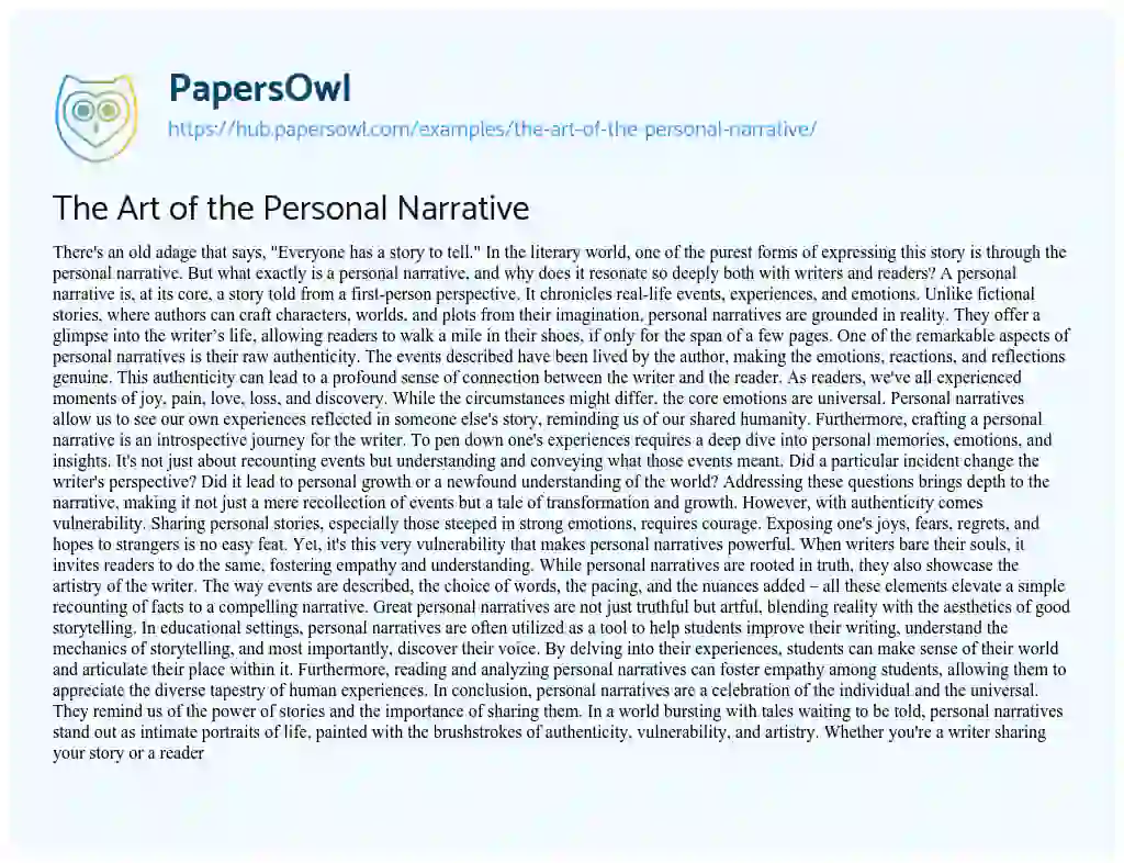 Essay on The Art of the Personal Narrative