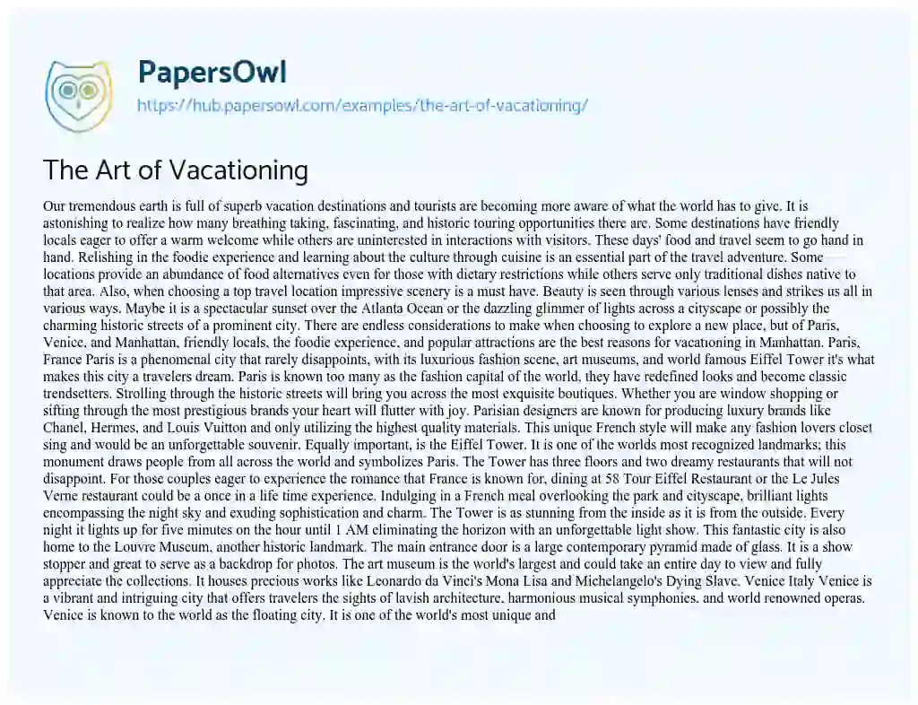 Essay on The Art of Vacationing