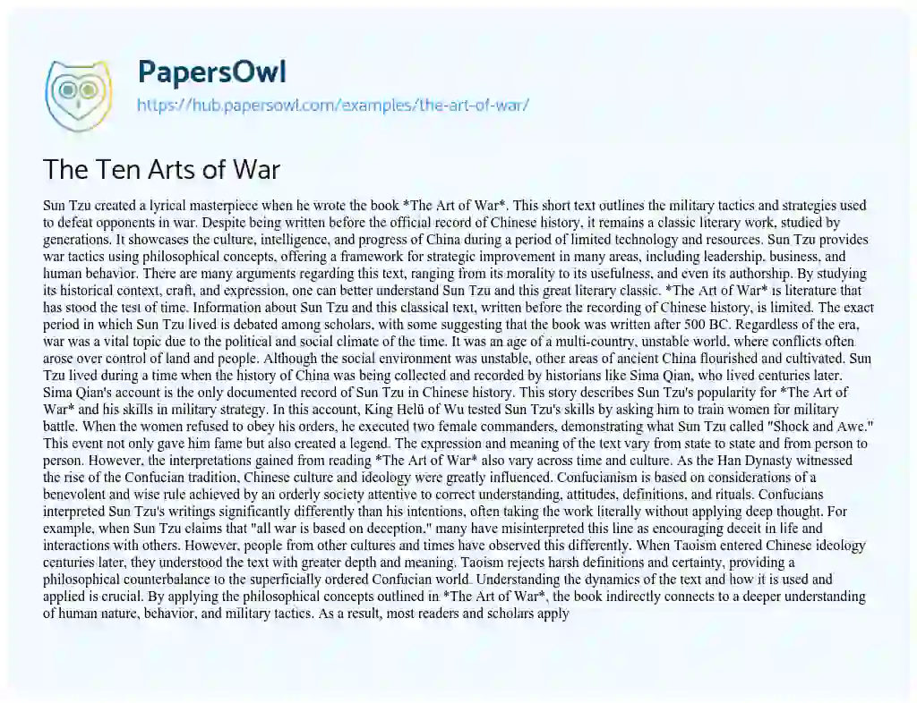 Essay on The Ten Arts of War