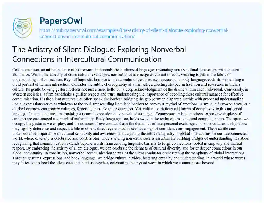 Essay on The Artistry of Silent Dialogue: Exploring Nonverbal Connections in Intercultural Communication