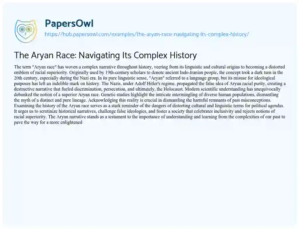Essay on The Aryan Race: Navigating Its Complex History