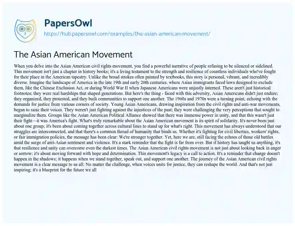 Essay on The Asian American Movement