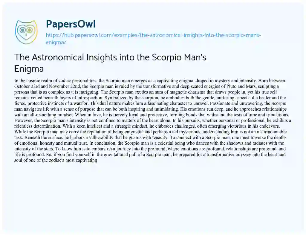 Essay on The Astronomical Insights into the Scorpio Man’s Enigma