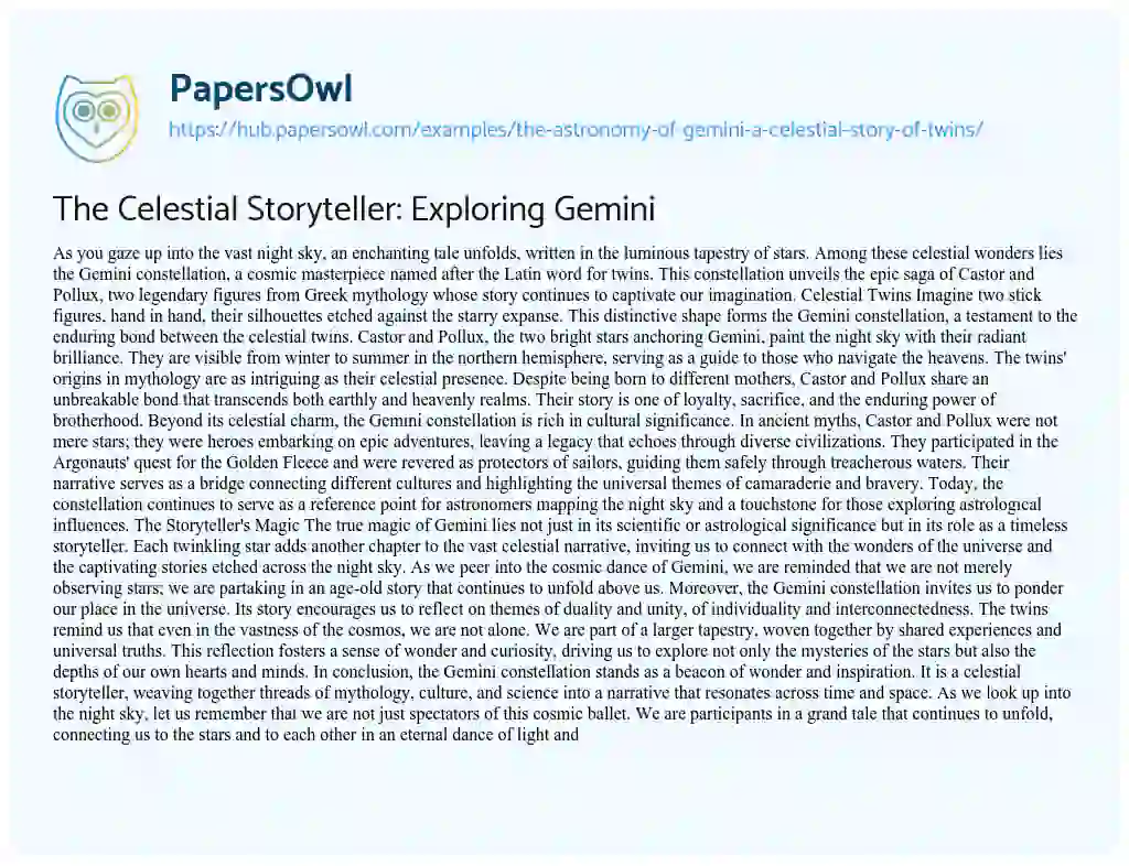 Essay on The Celestial Storyteller: Exploring Gemini