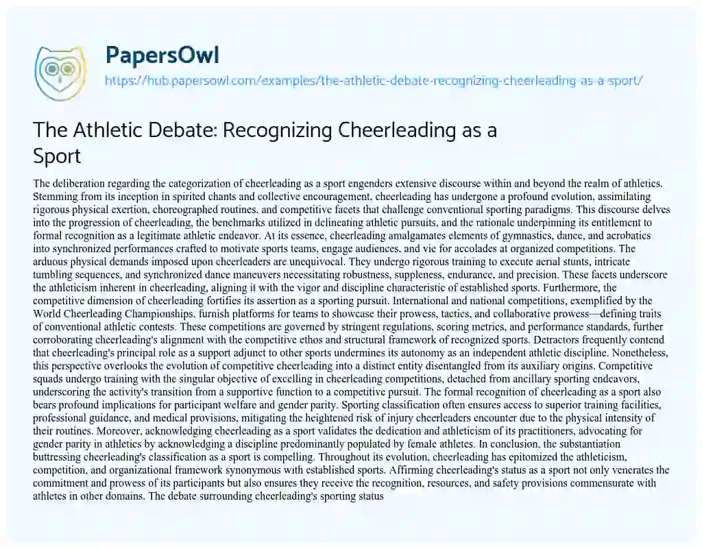 Essay on The Athletic Debate: Recognizing Cheerleading as a Sport