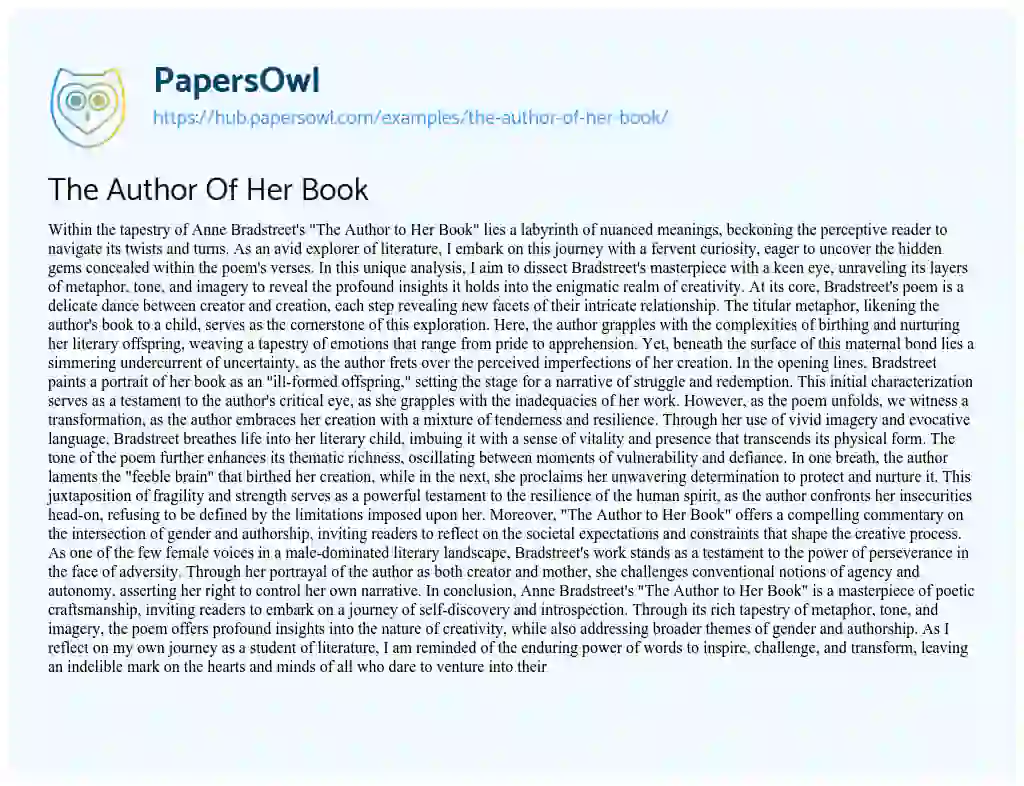 Essay on The Author Of Her Book