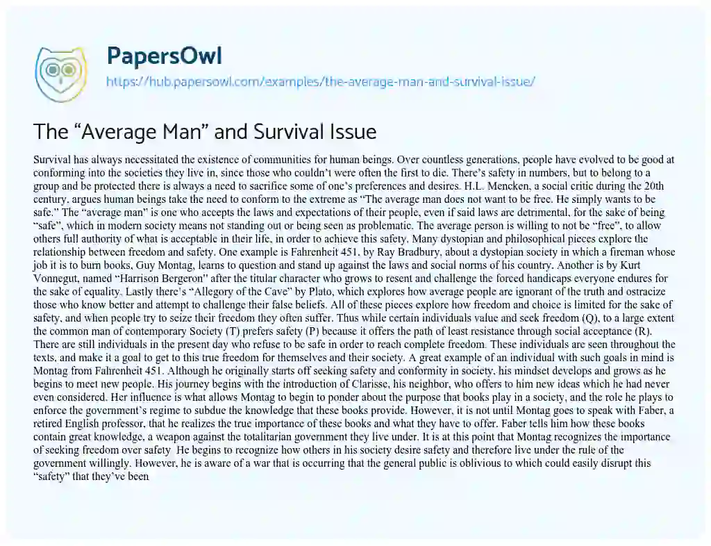 Essay on The “Average Man” and Survival Issue
