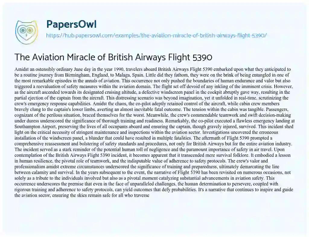 Essay on The Aviation Miracle of British Airways Flight 5390