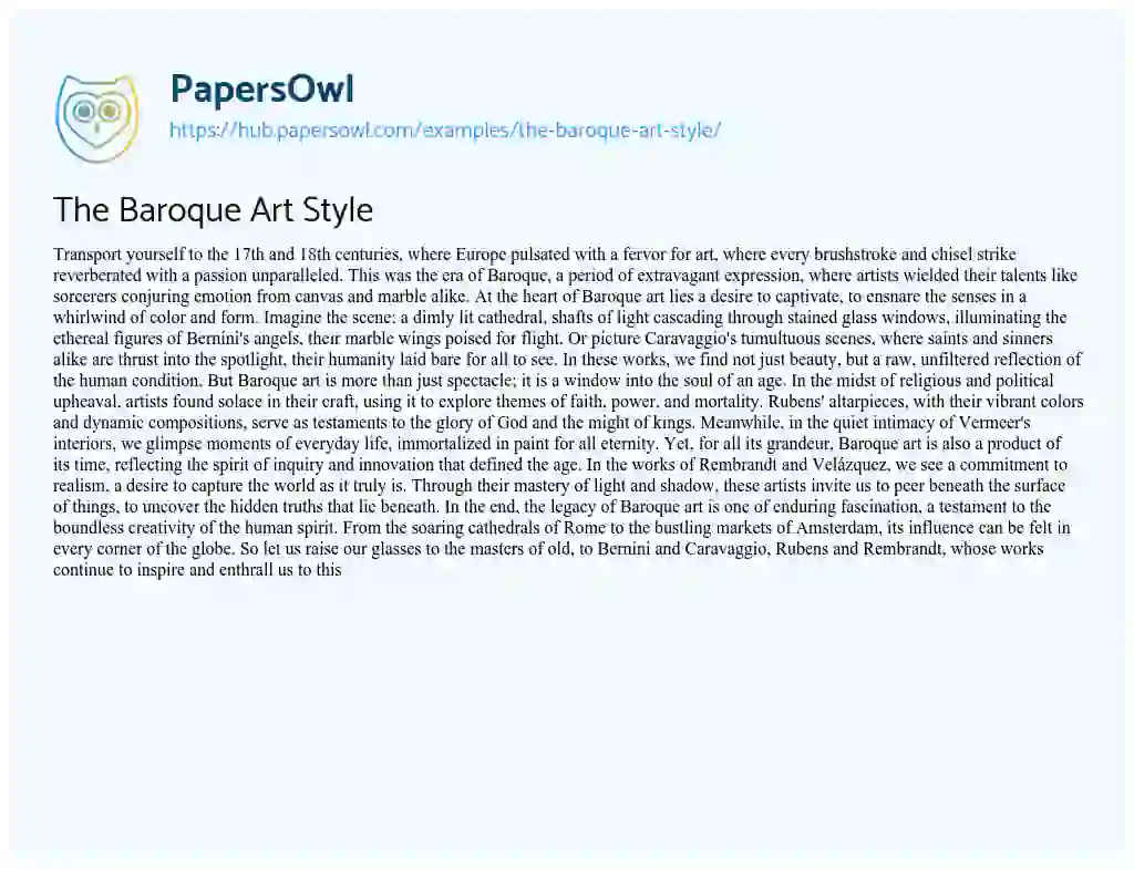 Essay on The Baroque Art Style