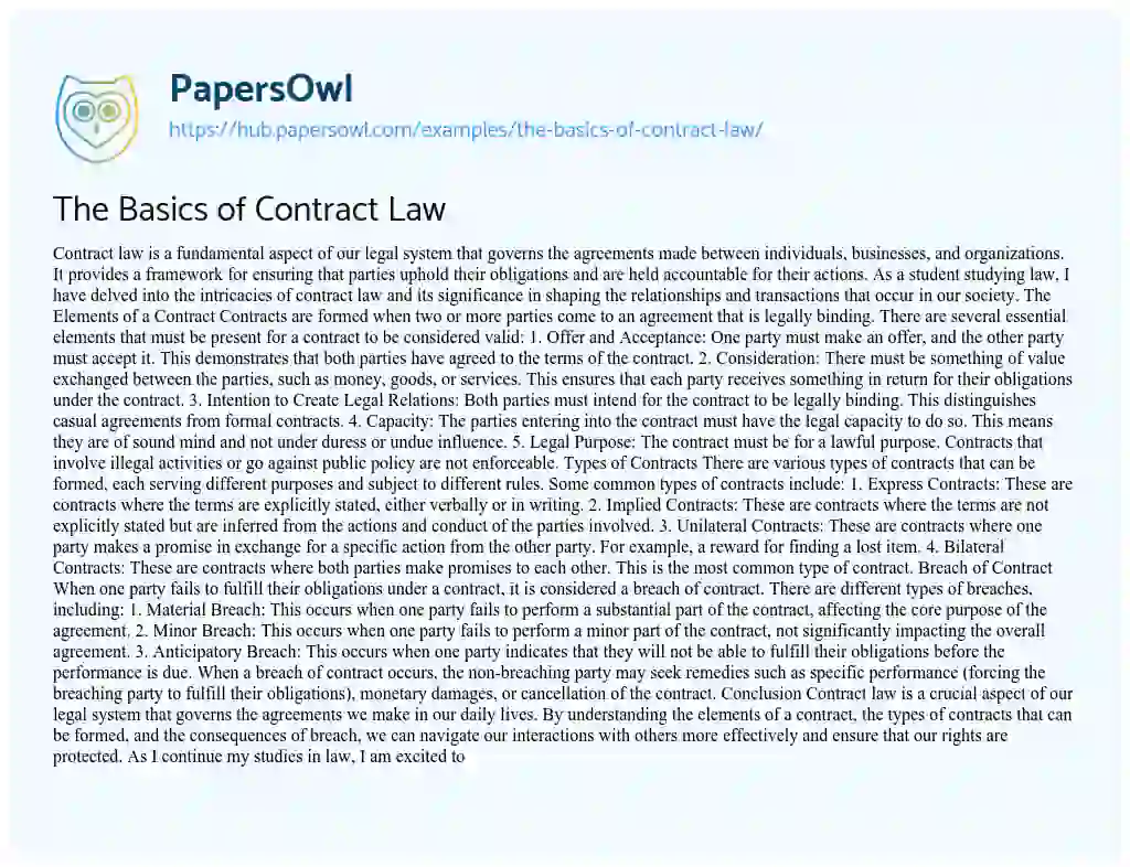 Essay on The Basics of Contract Law