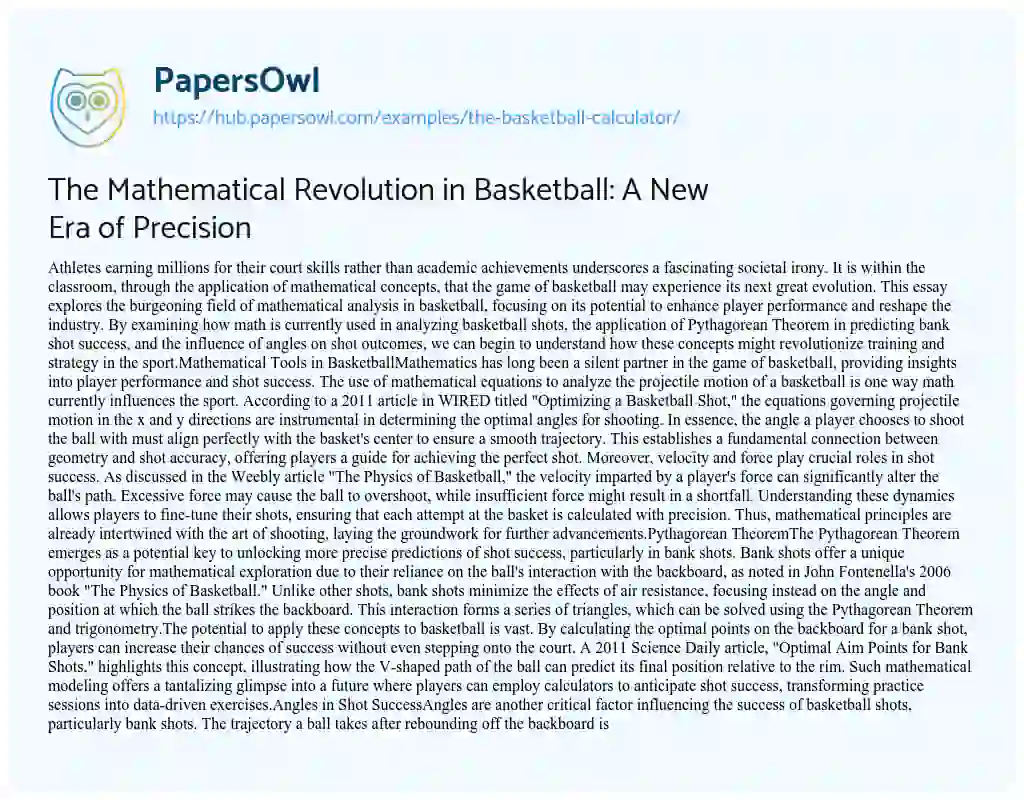 Essay on The Mathematical Revolution in Basketball: A New Era of Precision
