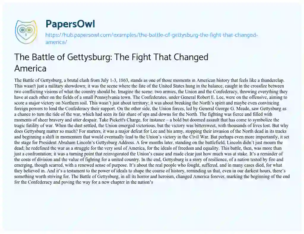 Essay on The Battle of Gettysburg: The Fight That Changed America
