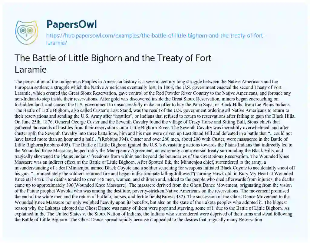 Essay on The Battle of Little Bighorn and the Treaty of Fort Laramie