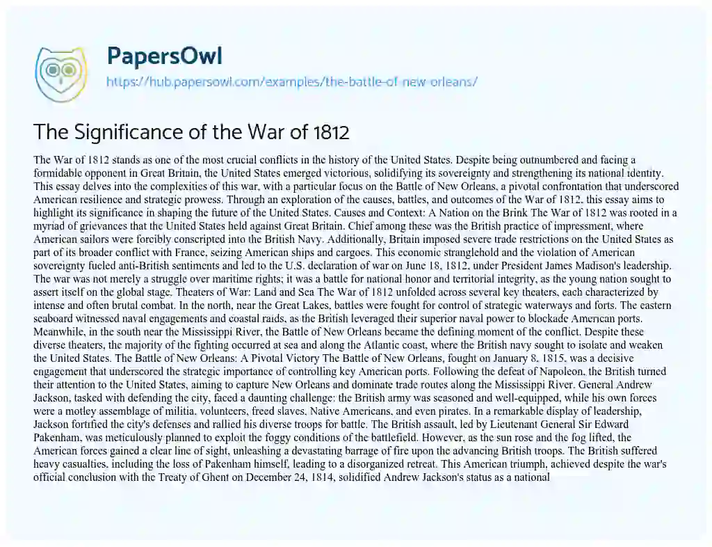Essay on The Significance of the War of 1812